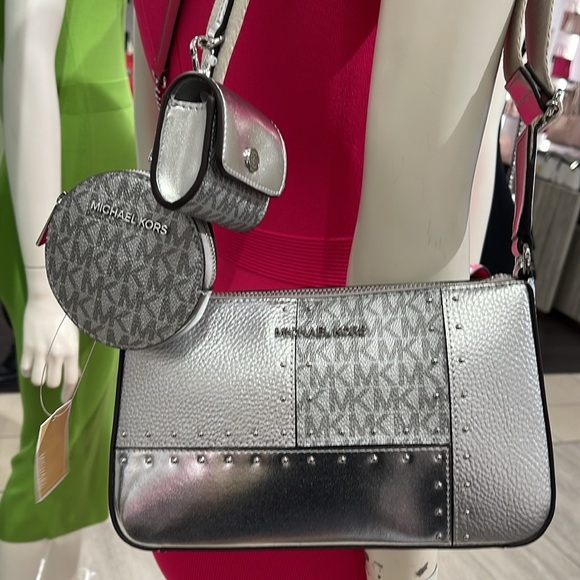 Michael Kors Jet Set Travel Small Metallic Patchwork Signature Logo Crossbody - Picture 8 of 16